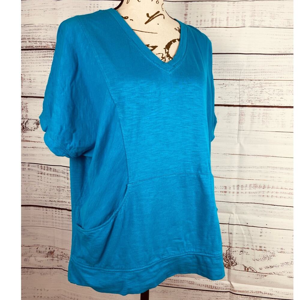 Weekends Chicos 0 Dolman Tee Shirt Womens S Pouch Pocket V Neck Short Sleeves